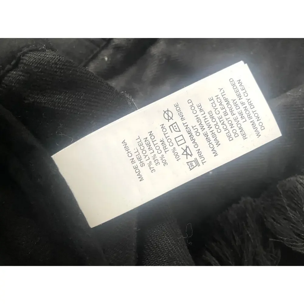 Kate Spade Black Linen Blend Crop Jacket Floral Embroidery Womens Medium
